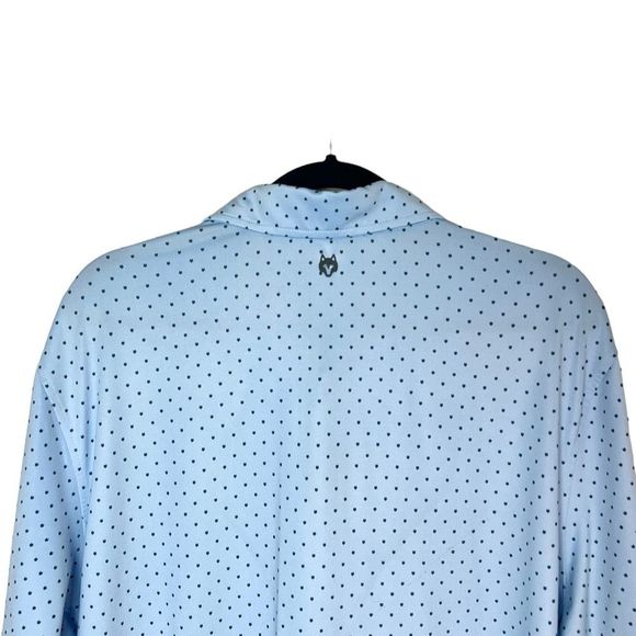 Greyson Men's Performance Polo Shirt Blue w/Green Mini Wolf Head Print Sz XL - Picture 7 of 9